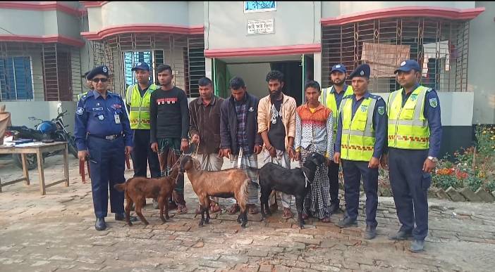 বগুড়া শেরপুরে হাইওয়ে পুলিশের অভিযানে পাঁচ জন ছাগল চোর আটক-তিনটি ছাগল উদ্ধার সহ সিএনজি জব্দ। 
