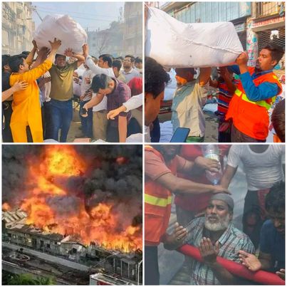 বাংলাদেশ ছাত্রলীগের নেতাকর্মীরা অক্লান্ত পরিশ্রম করেন, রাজধানীর বঙ্গবাজারের আগুন নিভানোর কাজে ।