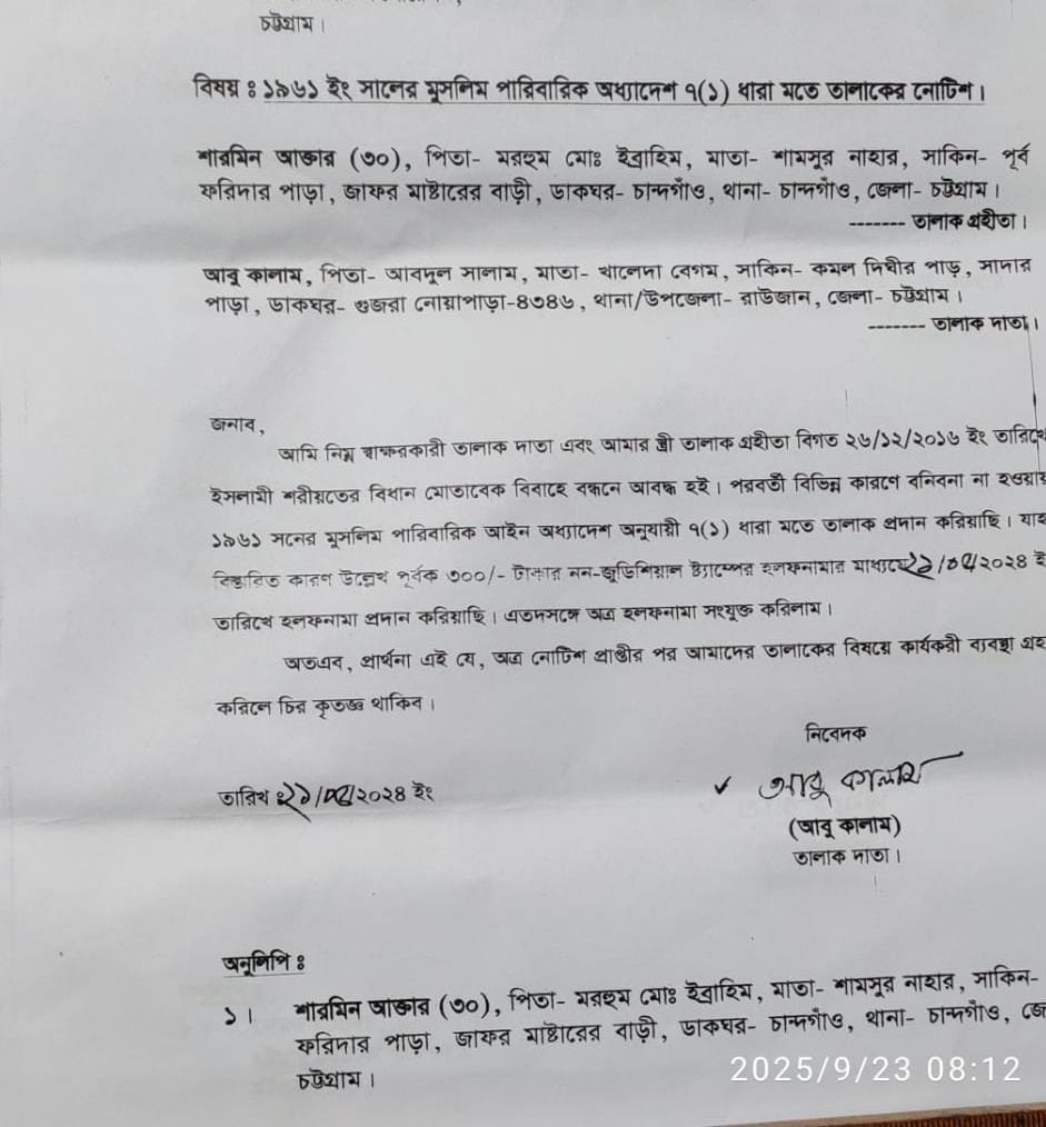 তালাকের দীর্ঘ দিন পর শারমিন কর্তৃক 'যৌতুকের জন্য কথিত মারধরের অভিযোগ